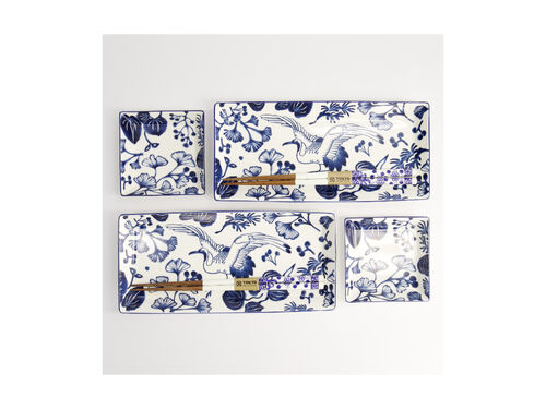Td Flora Japonica Sushi Plate Giftset 4Pc White Gift Boxed