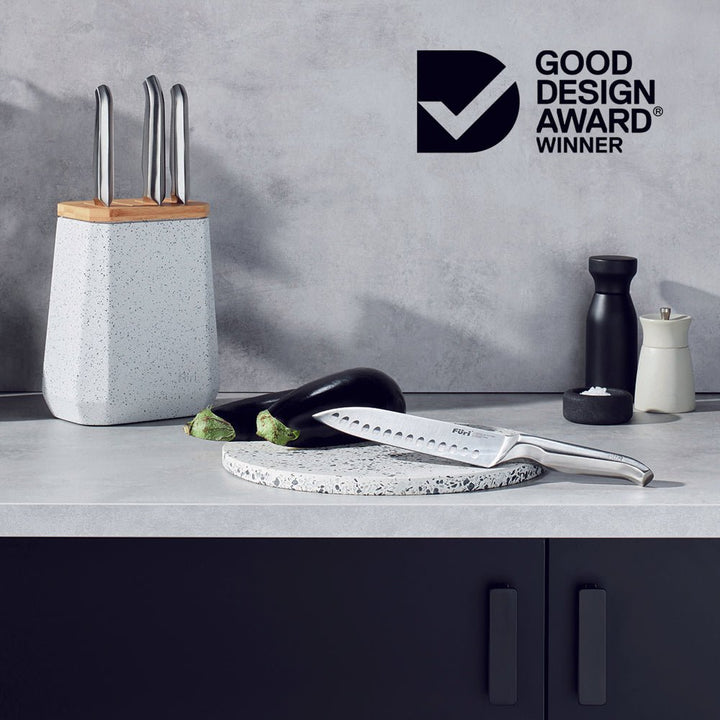 Furi Pro Stone Knife Block Terazzo 5 Piece Set Black And White