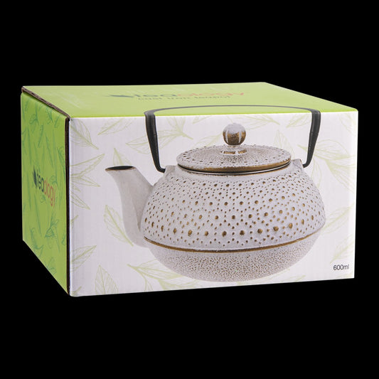 Teaology Cast Iron Teapot 600Ml Beaded - White And Gold