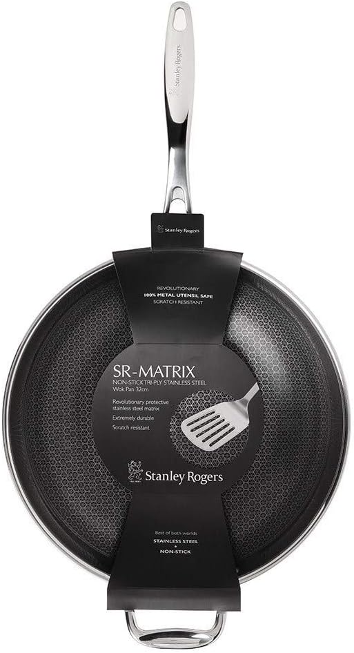 Stanley Rogers 42317 Matrix Try-ply Nonstick Wok 32cm S/steel Suits Induction