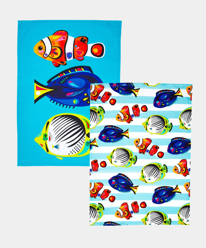 Mw Pete Cromer Ozzie Ocean Cotton Tea Towel Set Of 2 Gift Boxed