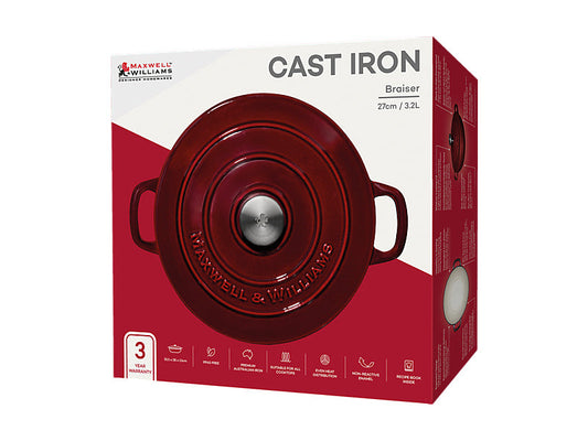 Mw Cast Iron Braiser Merlot 27Cm / 3.3L Gift Boxed