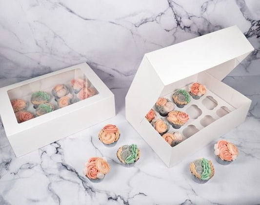 Mondo White Cupcake Box - 12 Cup (14in X 10in X 4in)