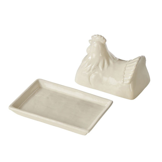 Dw Homestead Hen Butter Dish - White
