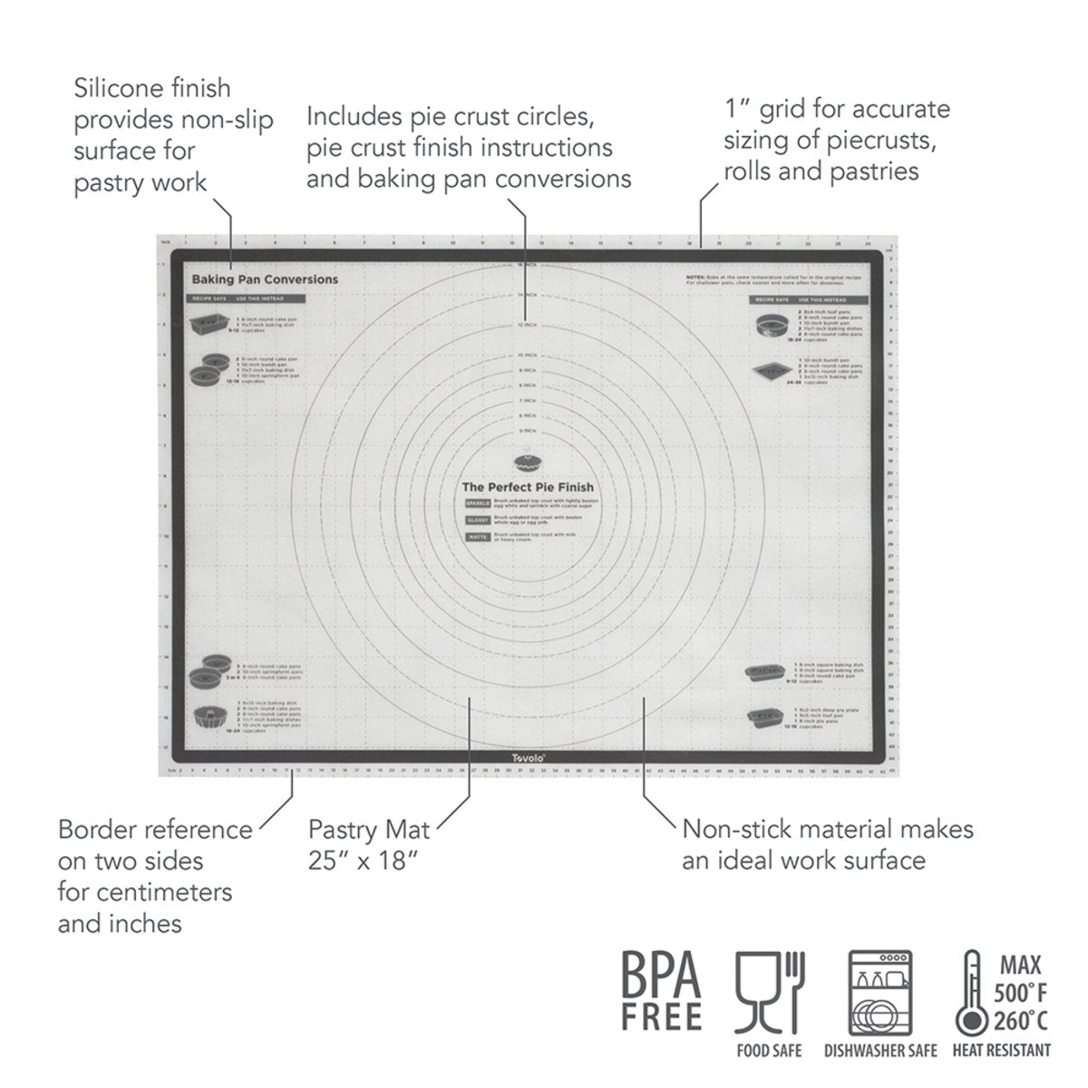 Truebake Silicone Pastry Mat With Reference Marks - Charcoal