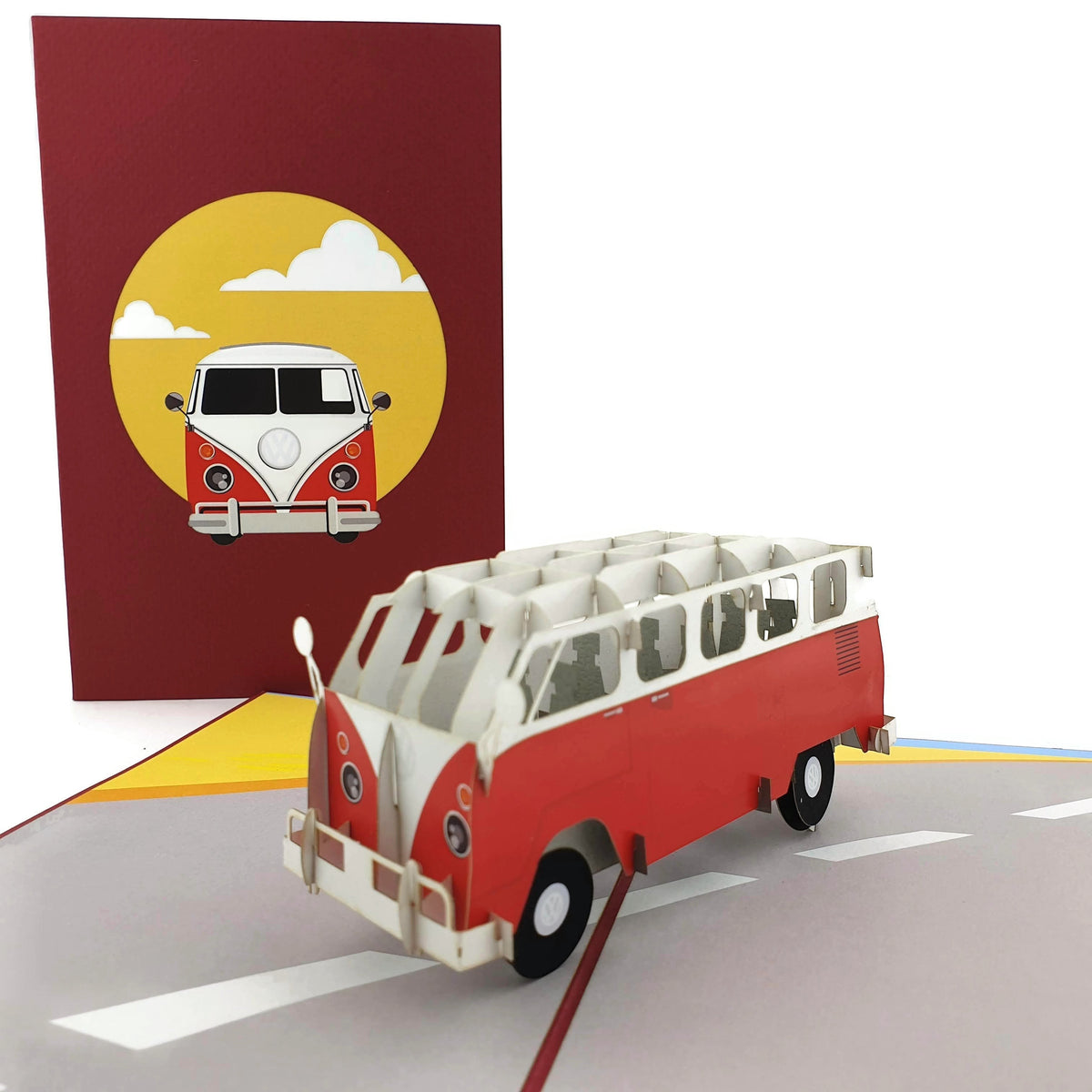 Colorpop Up Card Retro Red Kombi Van