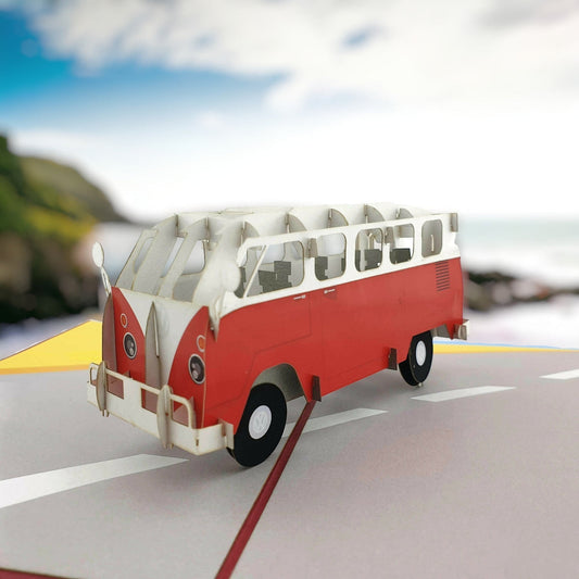 Colorpop Up Card Retro Red Kombi Van