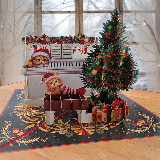 Colorpop Up Card Christmas Piano Kittens