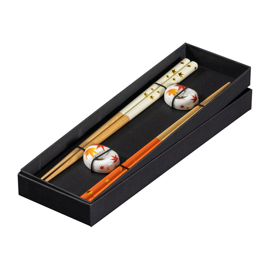 Omotenashi Autumn Leaves Chopsticks And Chopstick Rests - Set Of Two
