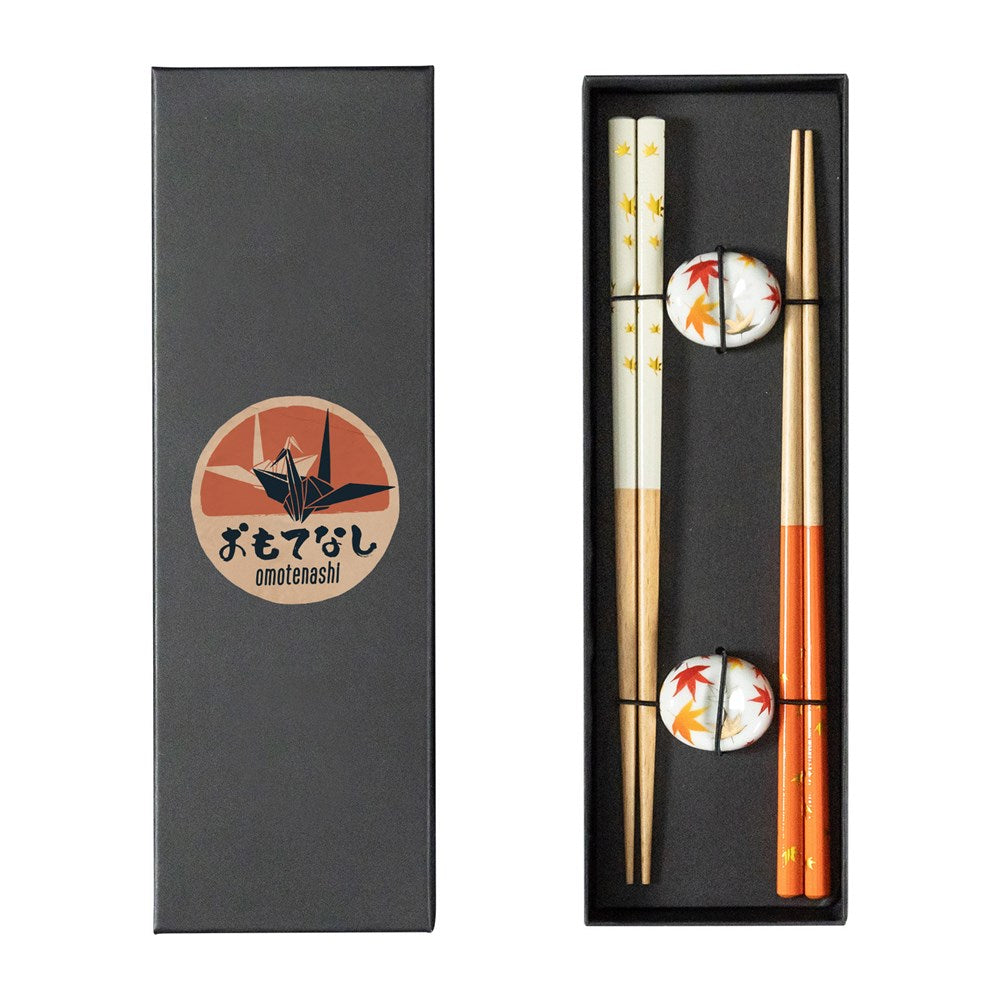 Omotenashi Autumn Leaves Chopsticks And Chopstick Rests - Set Of Two