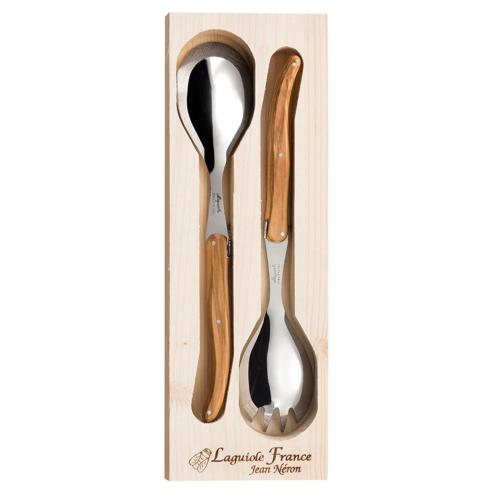 Laguiole Salad Server Set - Olive Wood