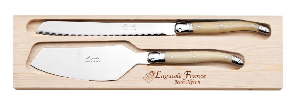 Laguiole Jn Cake Slicer/bread Knife Set - Lh Light Horn