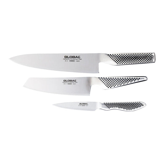 Global 3pc Set 9cm Paring 14cm Vegie Knife 20cm Cooks Knife
