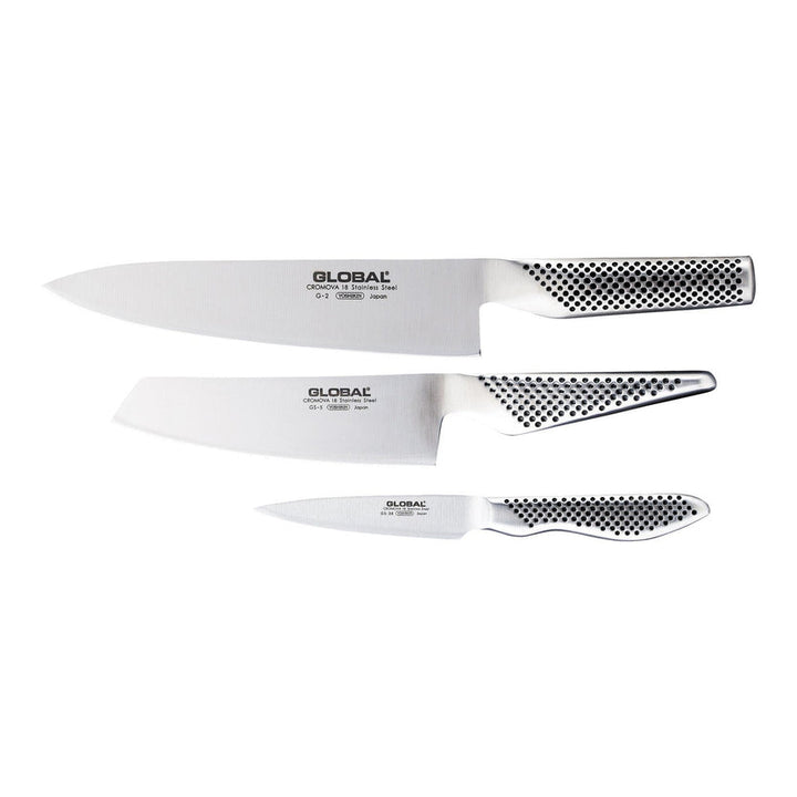 Global 3pc Set 9cm Paring 14cm Vegie Knife 20cm Cooks Knife
