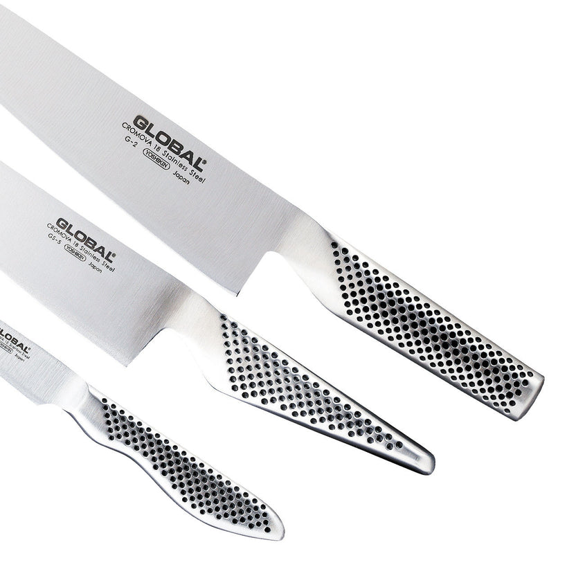 Global 3pc Set 9cm Paring 14cm Vegie Knife 20cm Cooks Knife