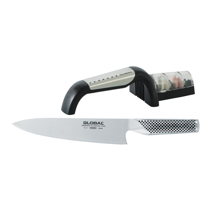 Global G-2 Cooks 20cm Knife + Ceramic Water Sharpener 2pc Starter Set 