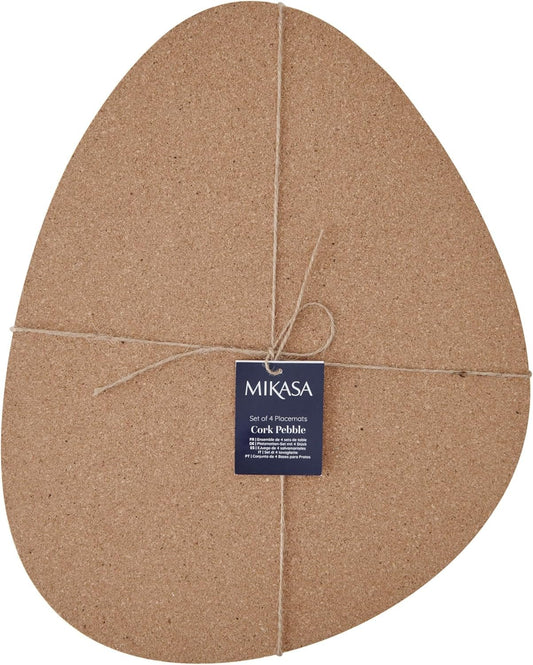 Pebble-Shaped Cork Placemats, Set Of 4, Natural, 38 X 30Cm