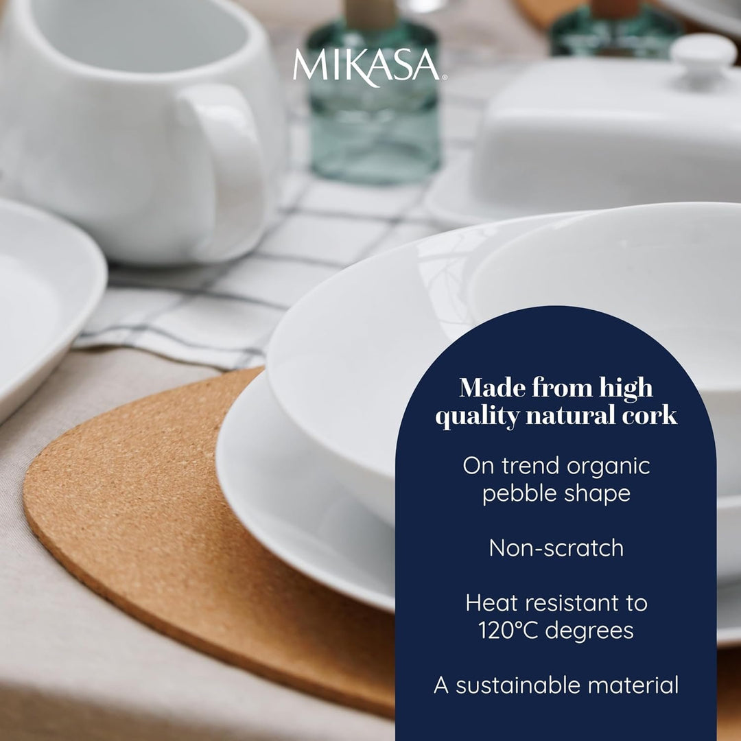 Pebble-Shaped Cork Placemats, Set Of 4, Natural, 38 X 30Cm