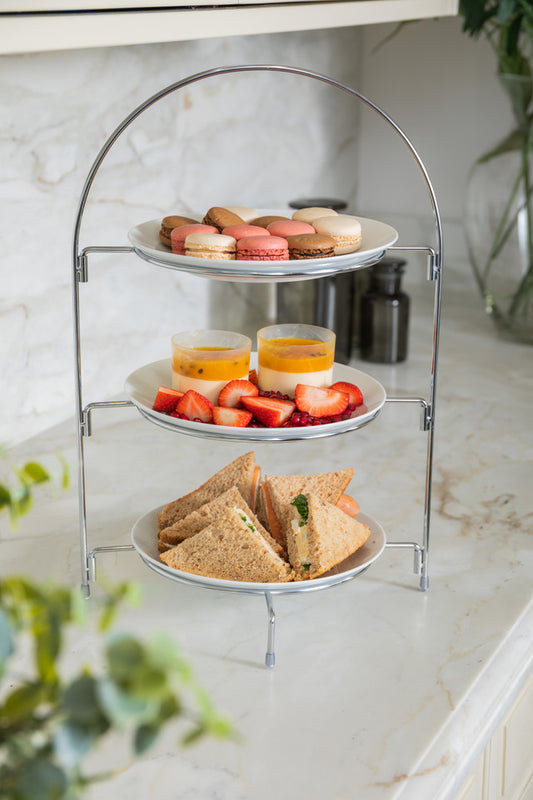Artesa 3 Tier Afternoon Tea Cake Serving Stand, Silver Finish , 29 X 19.5 X 43cm