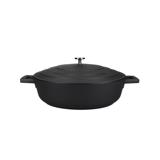 Mastercraft 4L Shallow Cast Aluminium Casserole Dish With Lid, Black, 28Cm