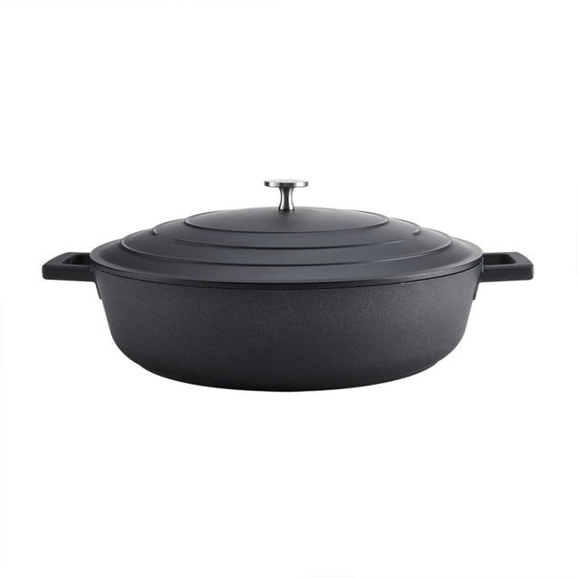 Mastercraft Cast Aluminium Shallow Casserole Dish, 5L, Black