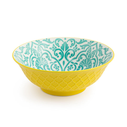 MIKASA YELLOW AND BLUE GEOMETRIC RAMEN BOWL 21CM