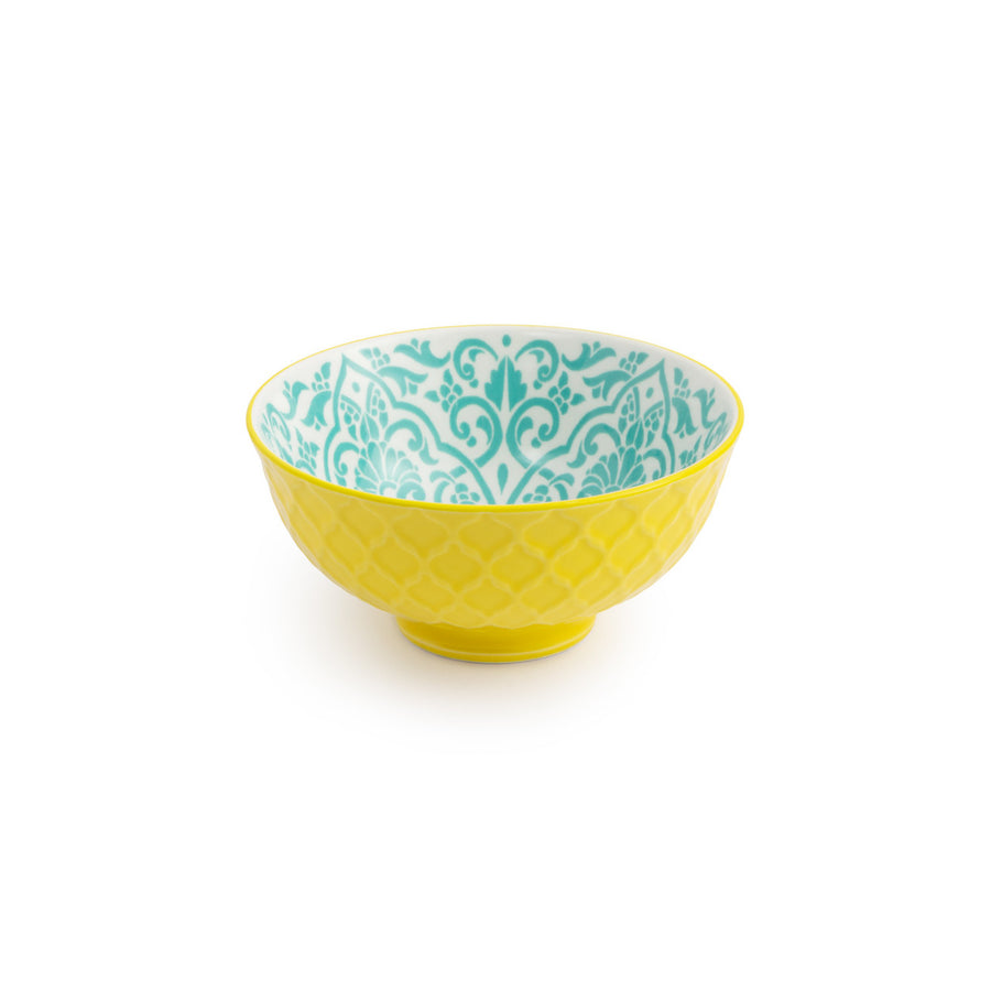 MIKASA YELLOW AND BLUE GEO NIBBLE BOWL 12CM