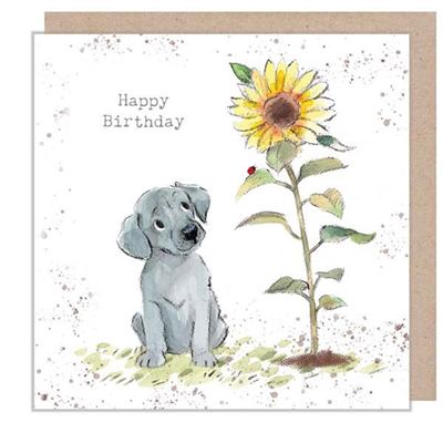 Grey Puppy with Sunflower CARD