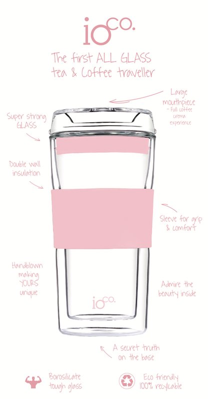 Ioco 16Oz Glass Tea And Coffee Travel Cup - Marshmallow Pink