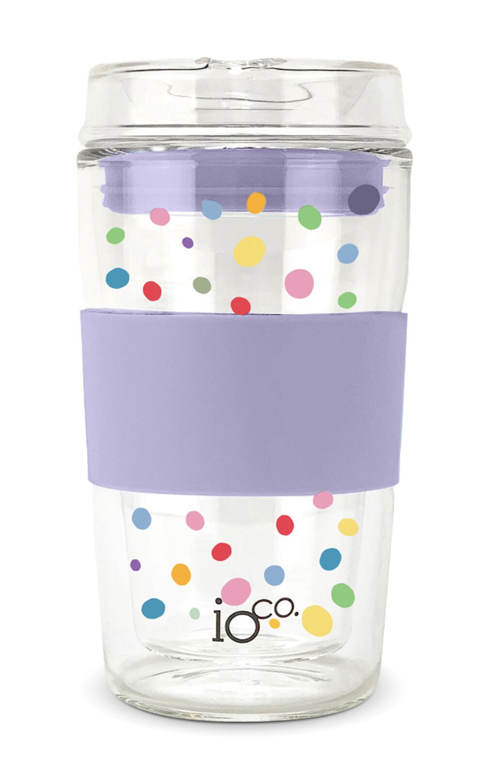 Ioco 12 Oz Eco Glass Coffee Travel Cup - Confetti Edition Lavender