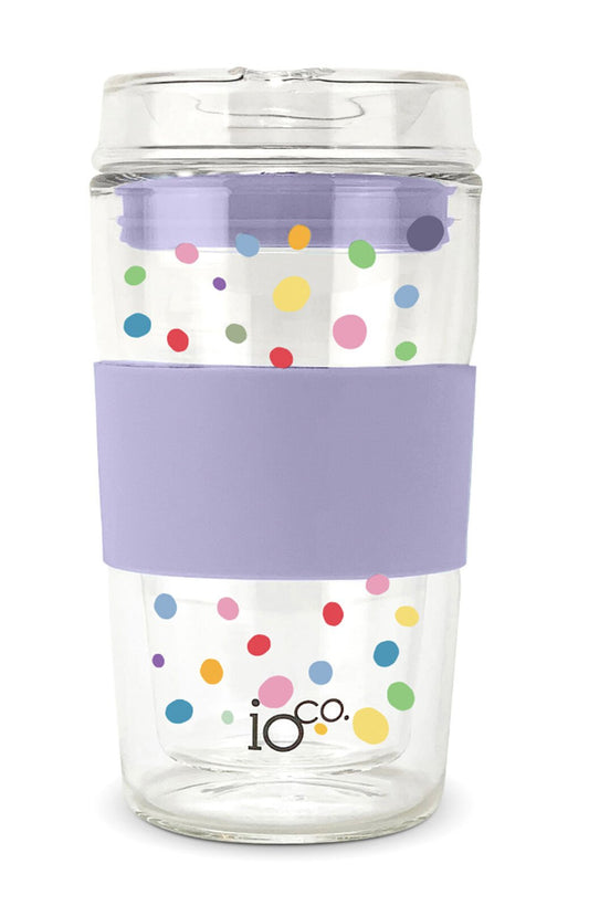 Ioco 12 Oz Eco Glass Coffee Travel Cup - Confetti Edition Lavender