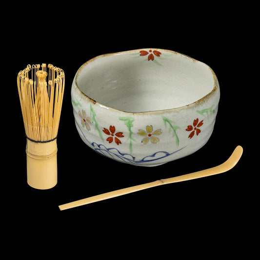 Omotenashi Hand Painted Matcha Bowl With Whisk Gift Set - Sakura No Zudol (13Dx7.5H)