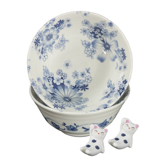 Ometenashi Hana Tsudoi  2 Bowls And 2 Chopstick Rests Set