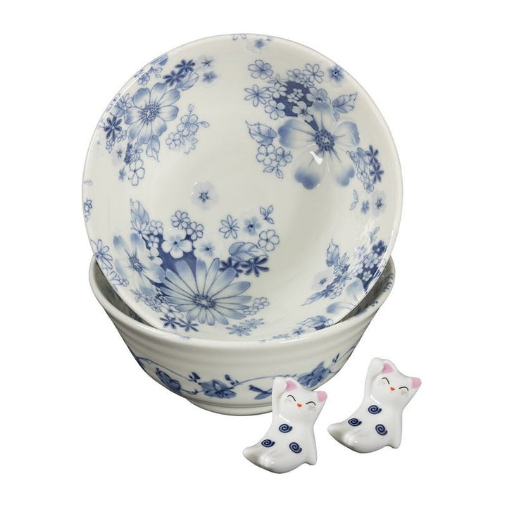 Ometenashi Hana Tsudoi  2 Bowls And 2 Chopstick Rests Set