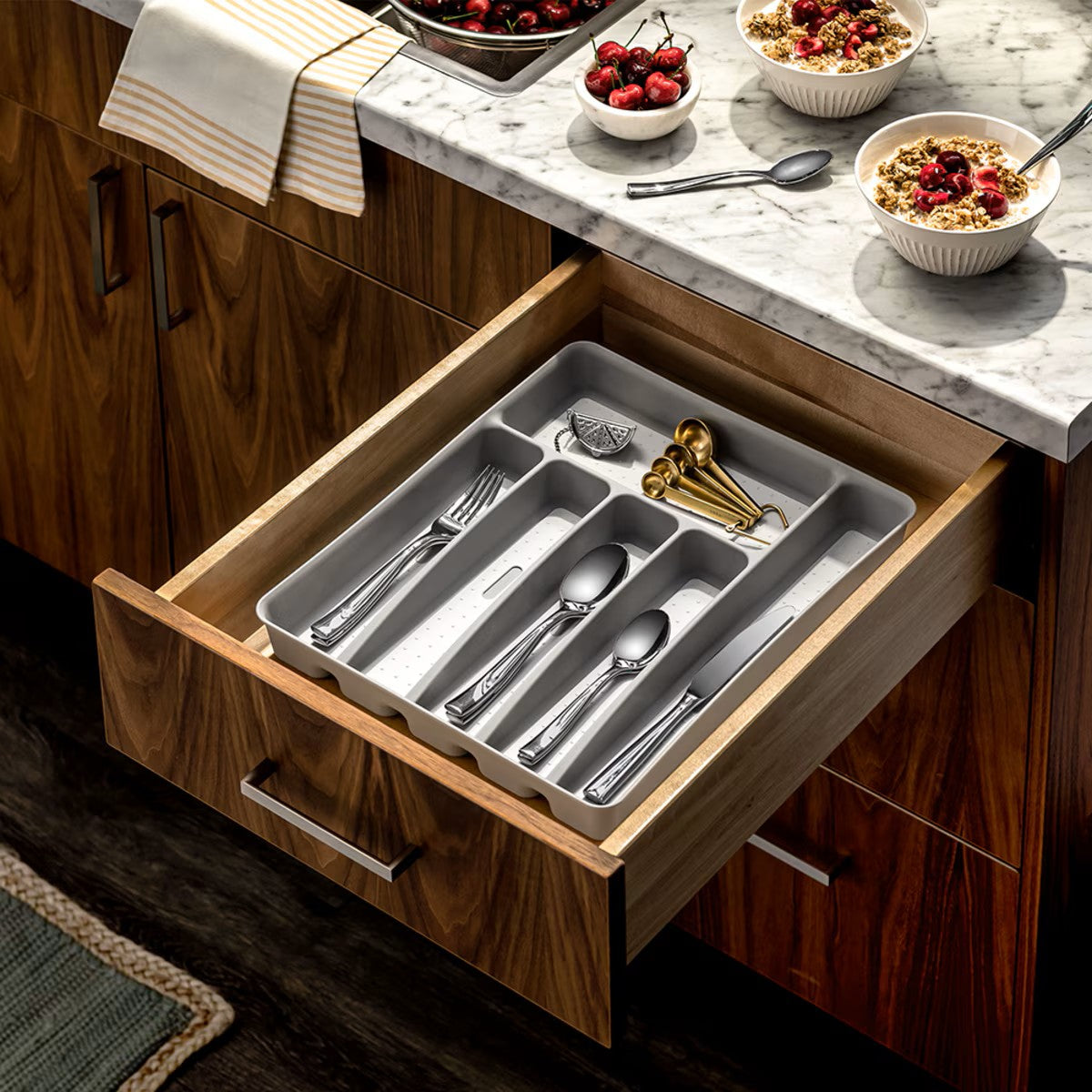 *6 Compartment Cutlery Tray 39 X 32.6 X 5cm (soft Grey)
