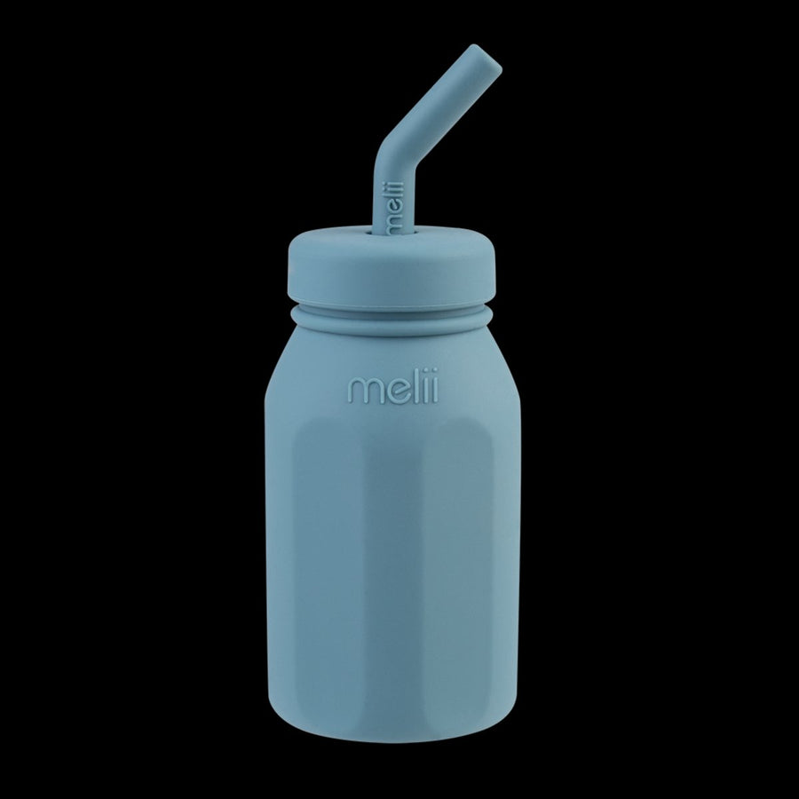 Melii Luxe Silicone Bottle With Straw Blue