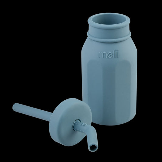 Melii Luxe Silicone Bottle With Straw Blue