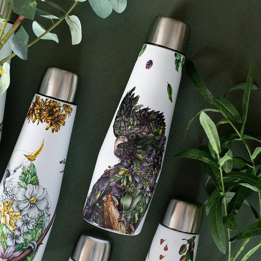 Double Wall Insulated Drink Bottle 550ml – Red-tailed Black Cockatoo