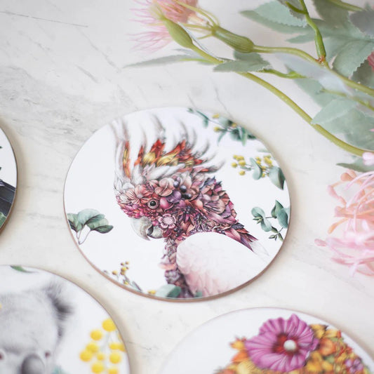 Marini Ferlazzo Round Coaster – Pink Cockatoo