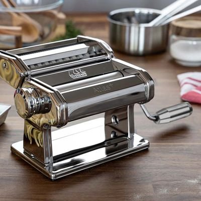 Marcato Atlas+ Fresh Pasta Machine In Anodized Aluminium With 4 Sizes | Lasagne, Fettuccine, Tagliolini And Spaghetti, Made In Italy, Compatible With