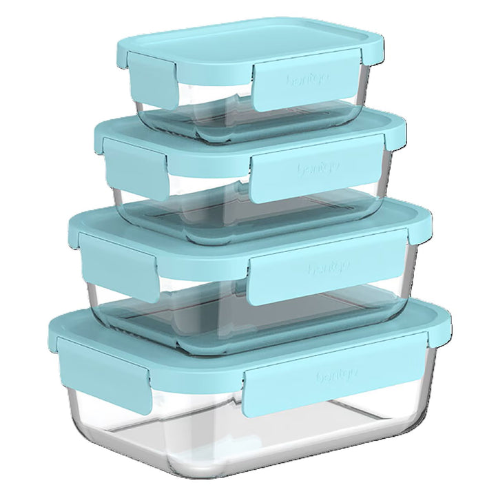 Bentgo 8 Pce Rectangle Glass Food Storage Set - Soft Aqua