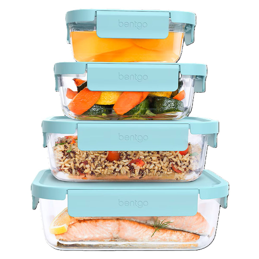 Bentgo 8 Pce Rectangle Glass Food Storage Set - Soft Aqua