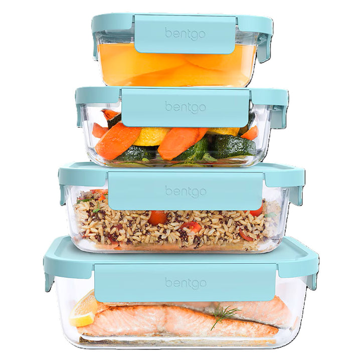 Bentgo 8 Pce Rectangle Glass Food Storage Set - Soft Aqua