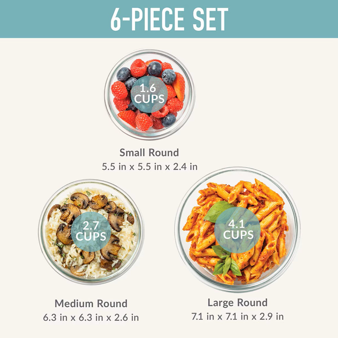 Bentgo 6 Pce Round Glass Food Storage Set - Soft Aqua