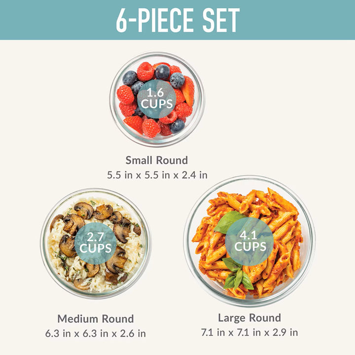 Bentgo 6 Pce Round Glass Food Storage Set - Soft Aqua