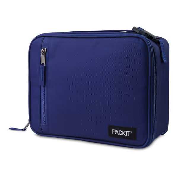 Packit Freezable Classic Lunch Box, True Blue, Built With Ecofreeze® Technology, Collapsible, Reusable, Zip Closure With Front Pocket And Buckle Hand