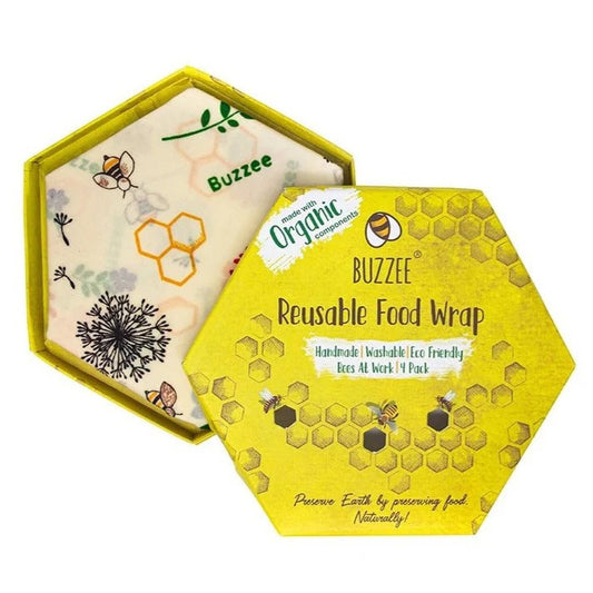 Buzzee 4-pack Beeswax Wraps - Bees At Work