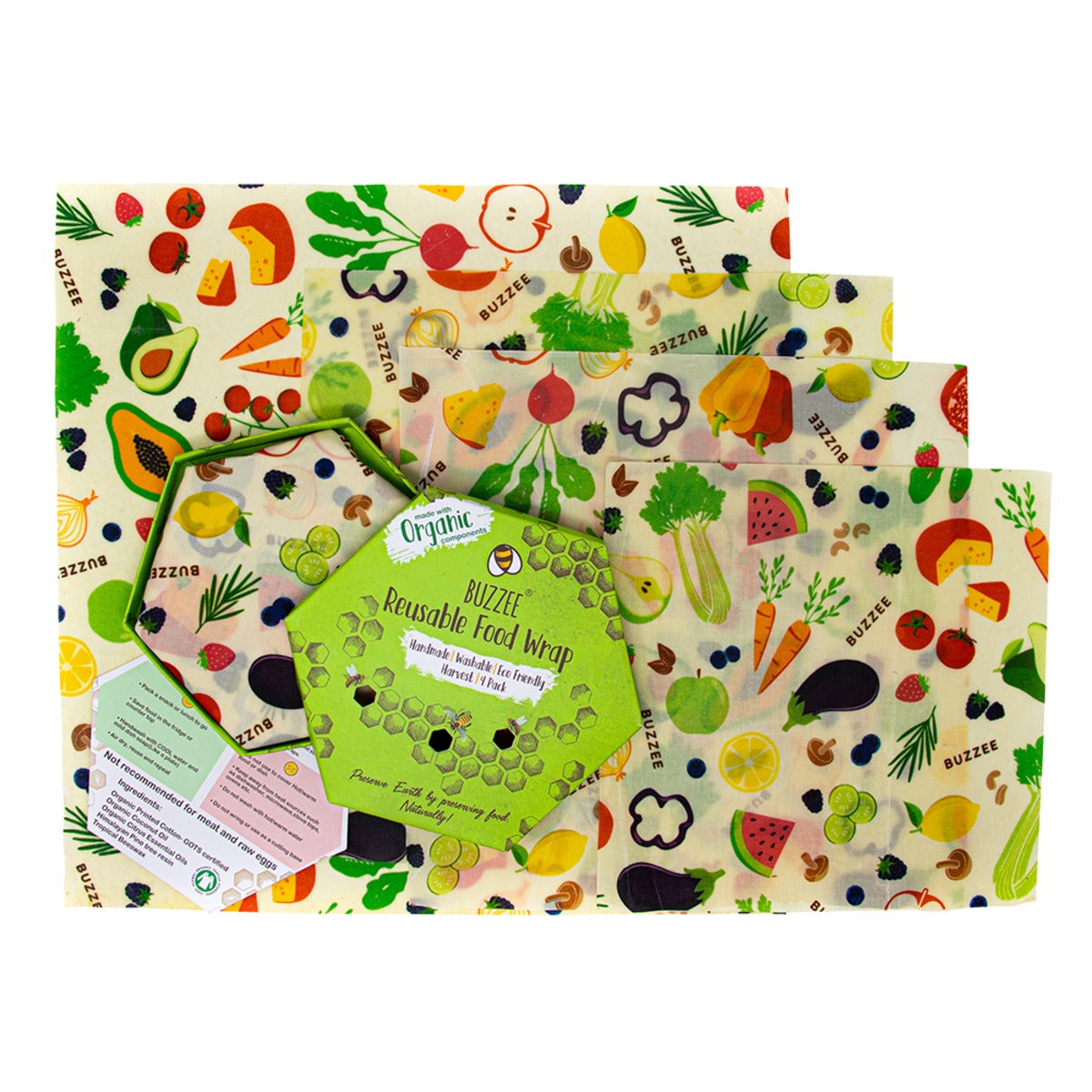 Buzzee 4-pack Beeswax Wraps - HARVEST