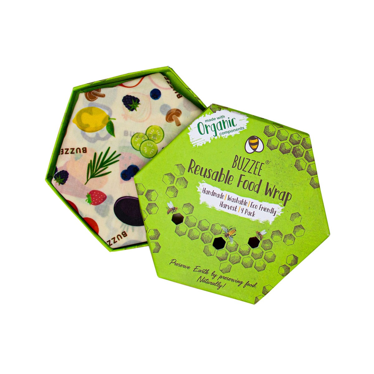Buzzee 4-pack Beeswax Wraps - HARVEST