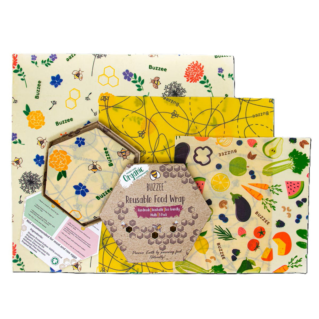 Buzzee Organic Beeswax Wraps (Pack Of 3)